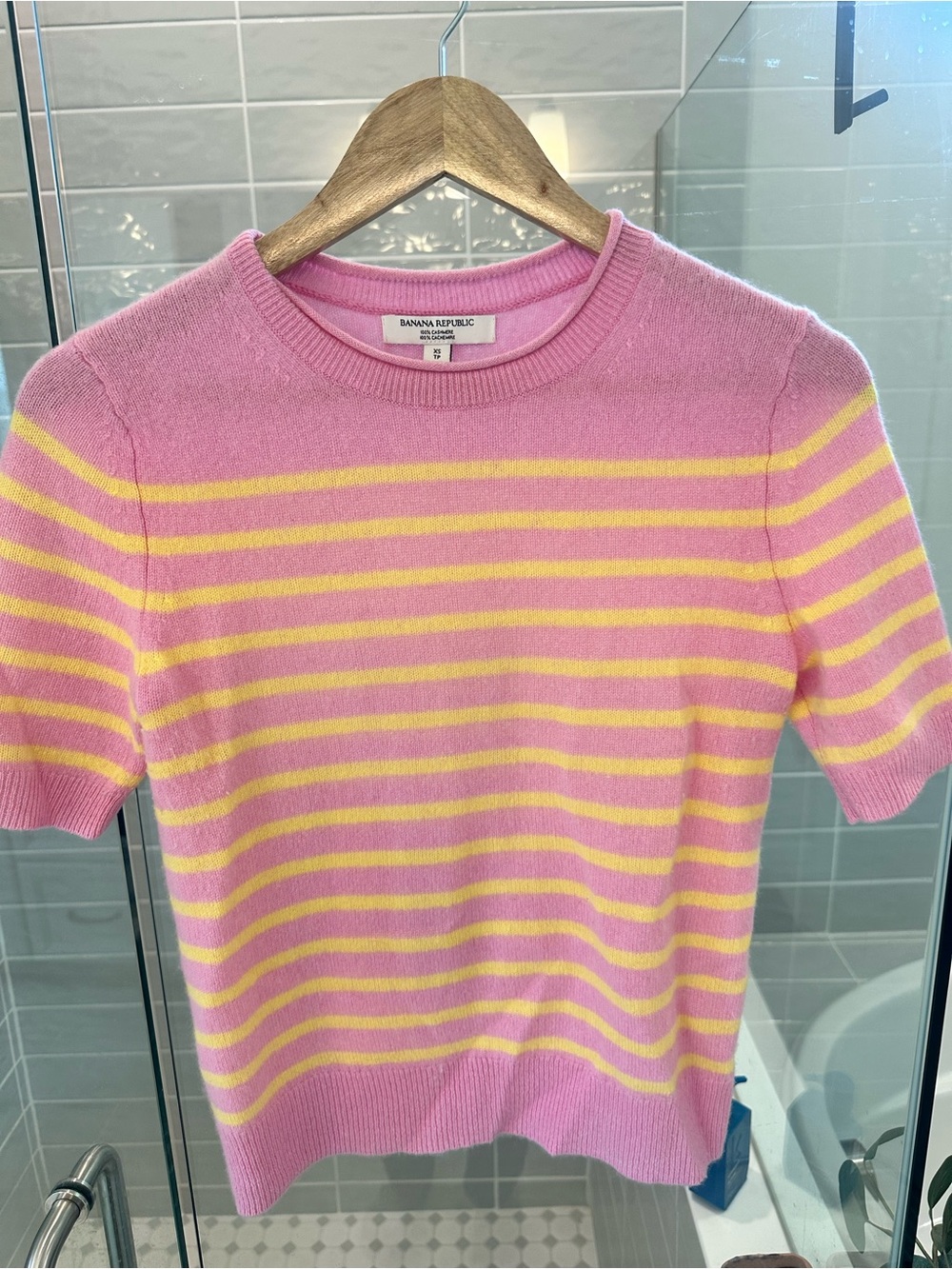 Banana Republic Pink and Yellow Cashmere Crewneck Sweater